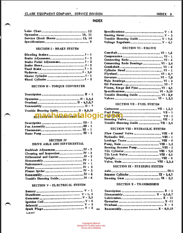 CLARK CY150 165 180 200 MAINTENANCE MANUAL