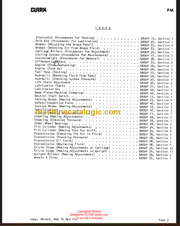 CLARK C500 Y1015 GAS Planned Maint & Adj Manuals