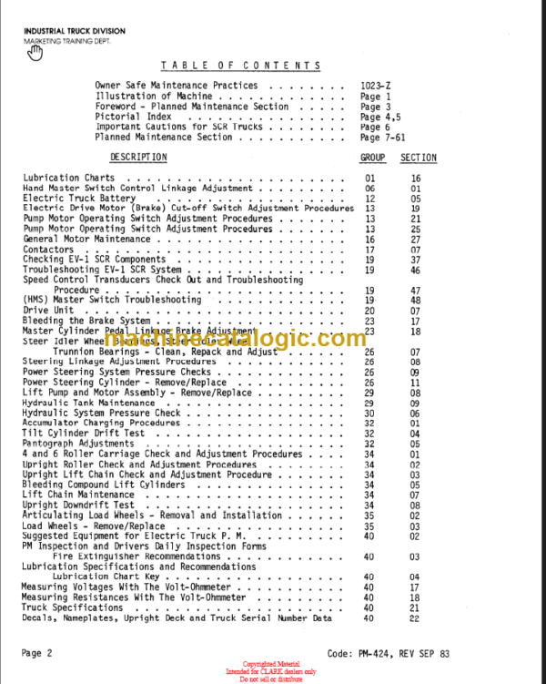 CLARK NP-500 Planned Maint & Adj Manuals