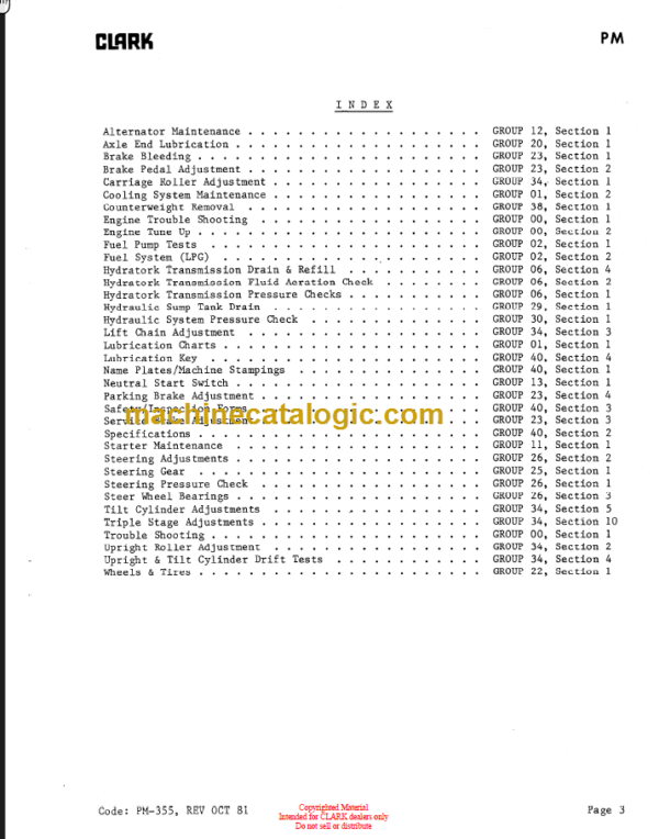 CLARK C500 015 Y1015 Planned Maint & Adj Manuals