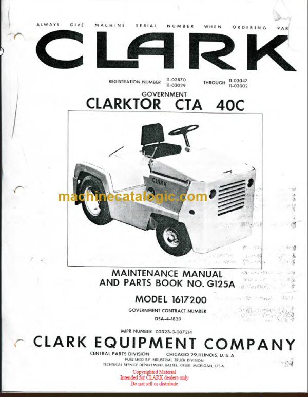 CLARK CTA 40C MAINTENANCE MANUAL