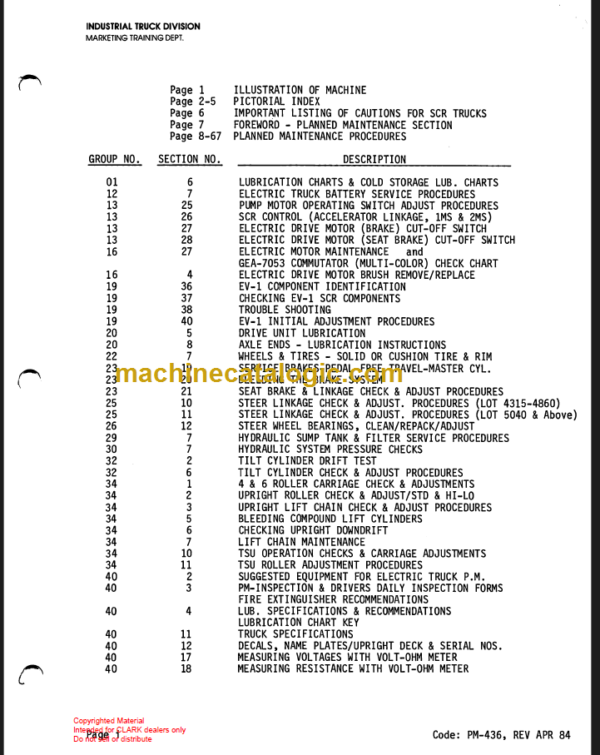 CLARK E235 Planned Maint & Adj Manuals