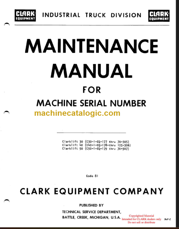 CLARK CLARKLIFT30 40 50 MAINTENANCE MANUAL