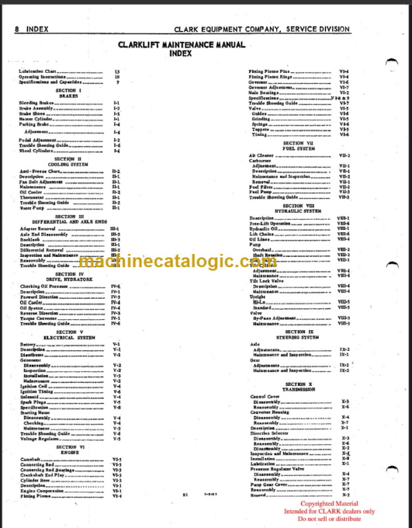 CLARK CLARKLIFT30 40 50 MAINTENANCE MANUAL