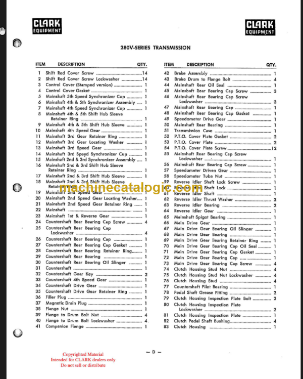 CLARK 280V TRANSMISSION SERVICE MANUAL