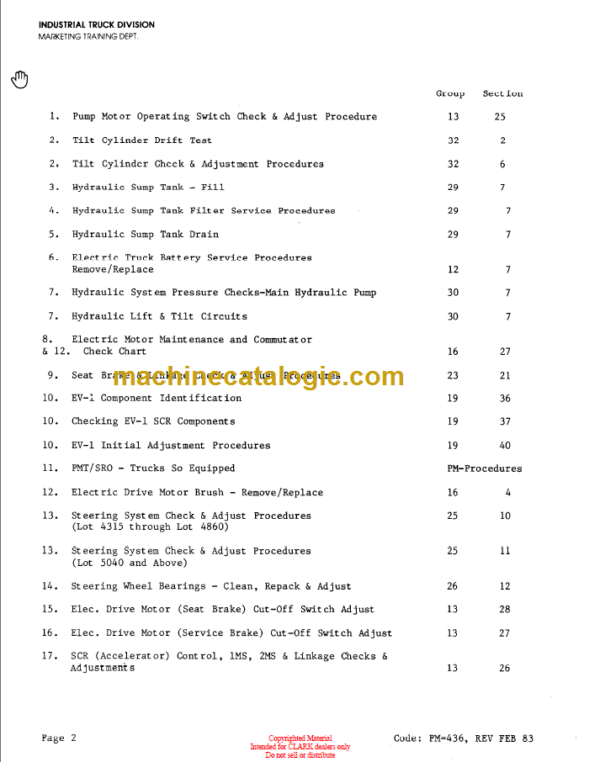 CLARK E235 EV-1 Planned Maint & Adj Manuals