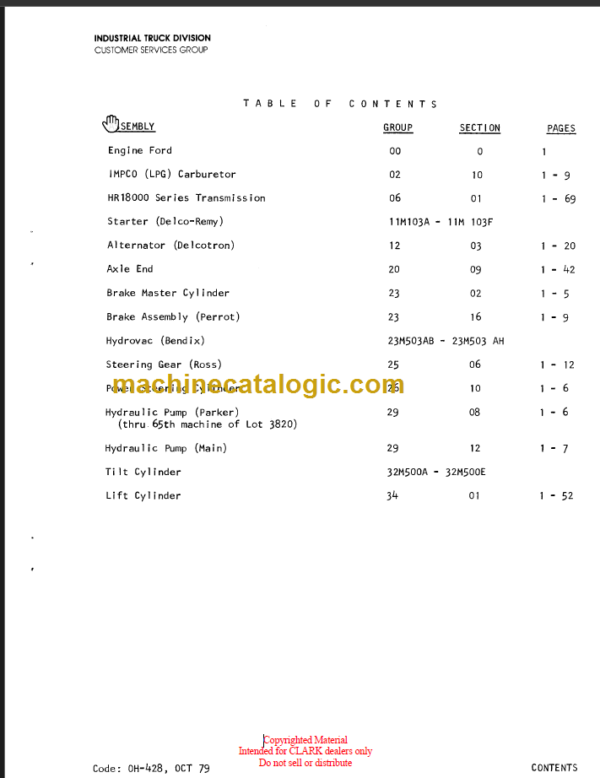 CLARK C500 CLARKLIFT OVEHAUL INSTRUCTIONS