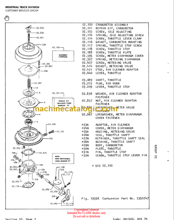 CLARK C500 CLARKLIFT OVEHAUL INSTRUCTIONS