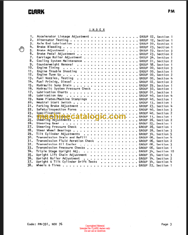 CLARK C355 AND Y355 Planned Maint & Adj Manuals