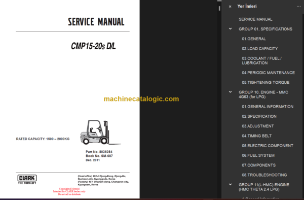 CLARK CMP15-20 D L SERVICE MANUAL