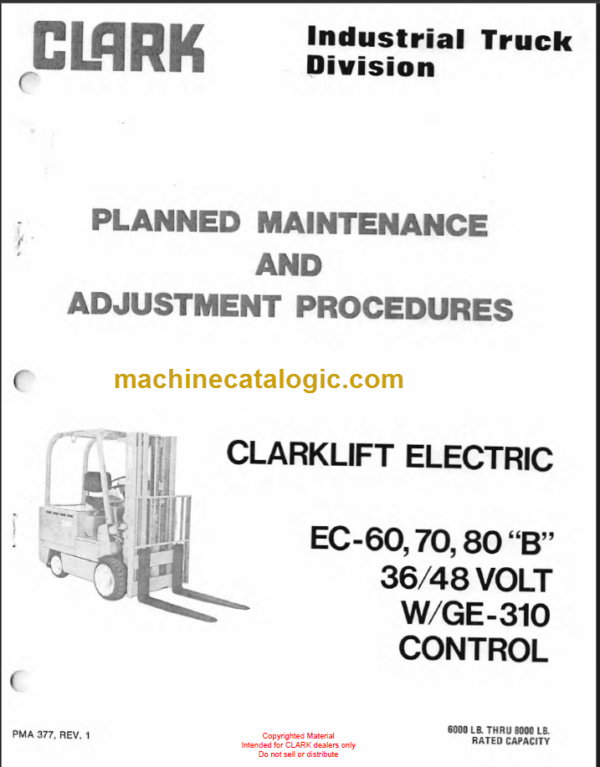 CLARK EC60 70 80 Planned Maint & Adj Manuals