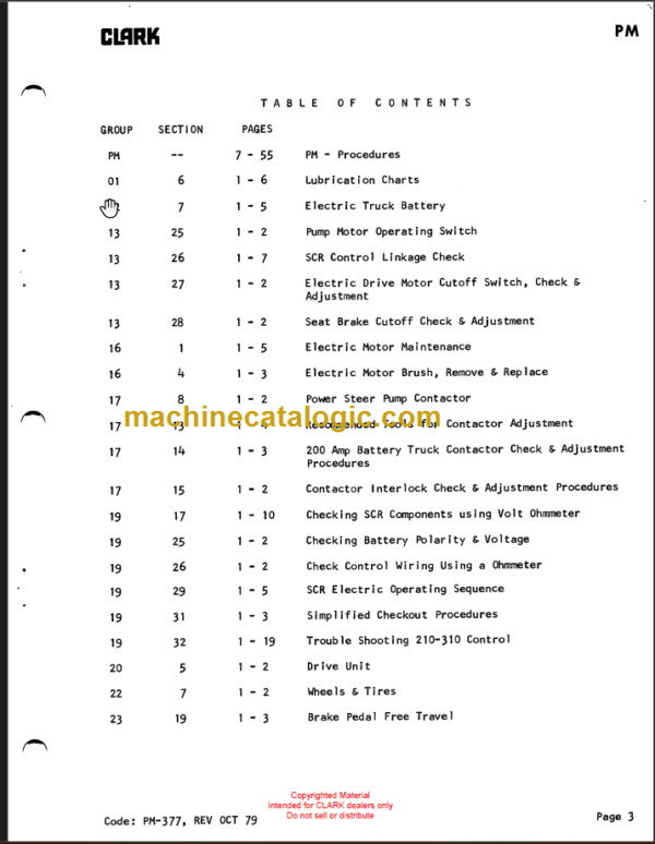 CLARK EC60 70 80 Planned Maint & Adj Manuals