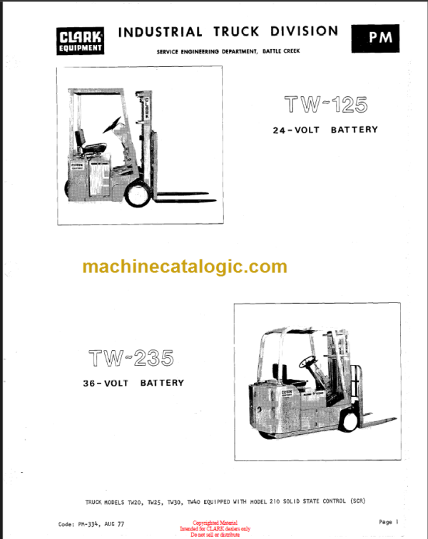 CLARK TW-125 Planned Maint & Adj Manuals