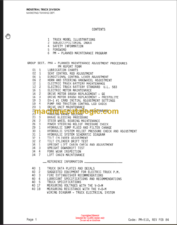 CLARK ECA EPA Planned Maint & Adj Manuals