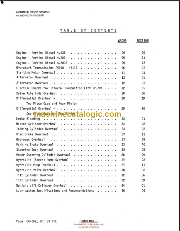 CLARK Safe Maintenance (OH-362) OVERHAUL MANUALS