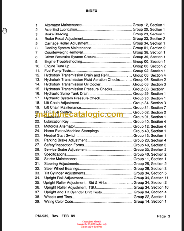 CLARK PMA-539 685-Y685 PLANNED MAINTENANCE94