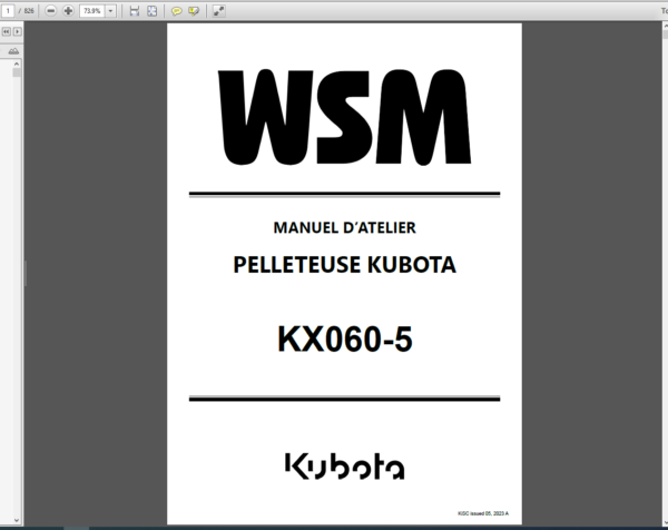 Kubota KX060-5 Manuel D’atelier Workshop Manual (French)