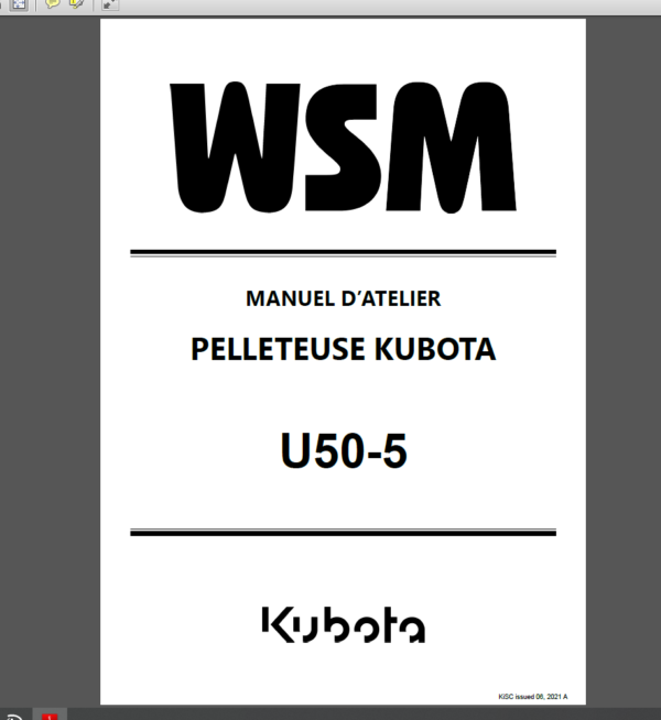 Kubota U50-5 RY911-27882 Manuel D’atelier
