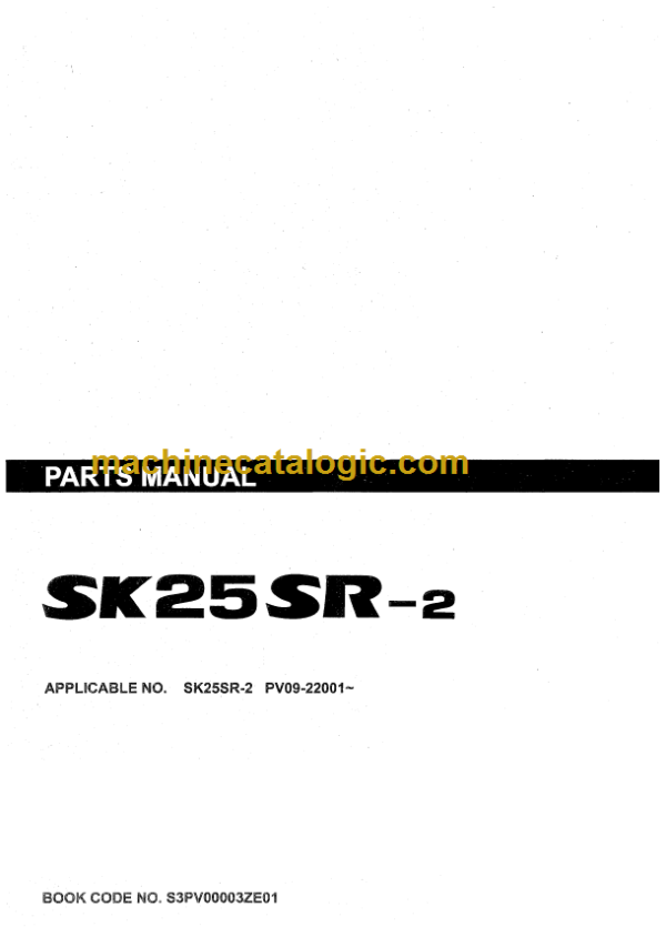 KOBELCO SK25SR-2 PARTS MANUAL PV09-22001