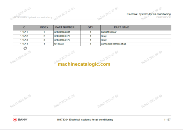 SANY SY245C9 PARTS MANUAL