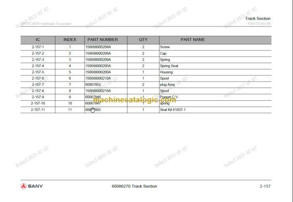 SANY SY75C PARTS MANUAL