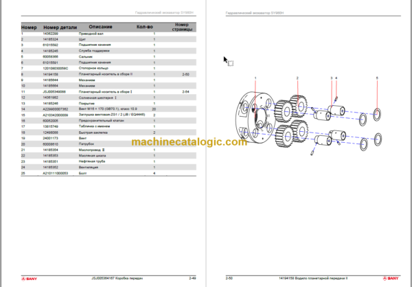 SANY SY980H PARTS MANUAL Russian