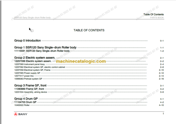 SANY SSR120 PARTS BOOK