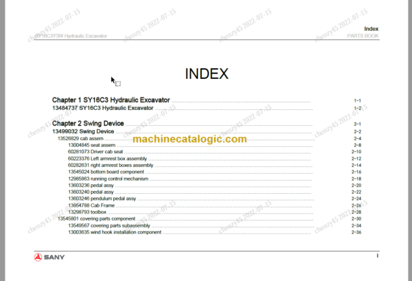 SANY SY16C3 PARTS MANUAL