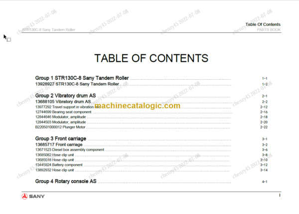 SANY STR130C-8 PARTS MANUAL