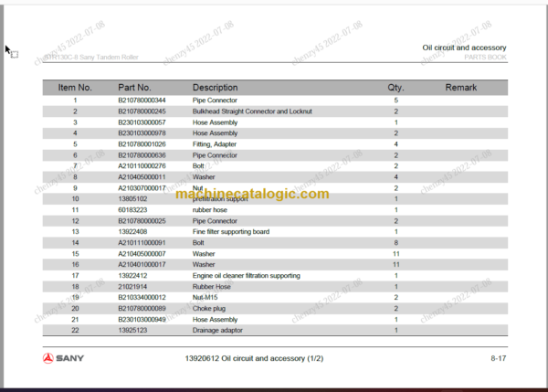 SANY STR130C-8 PARTS MANUAL