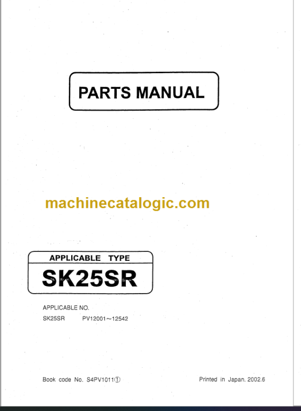 KOBELCO SK25SR PARTS MANUAL PV12001-12542