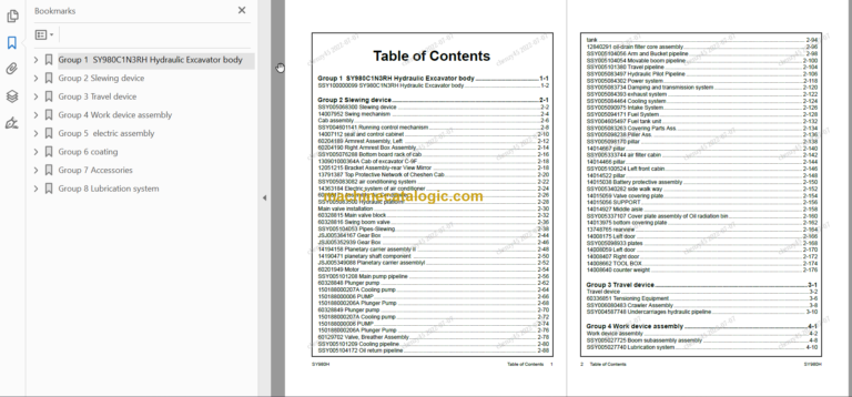 SANY SY980H Parts Book