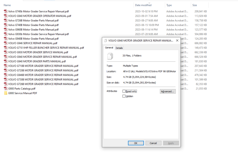 Volvo Motor Graders Service Manual, Parts Manual