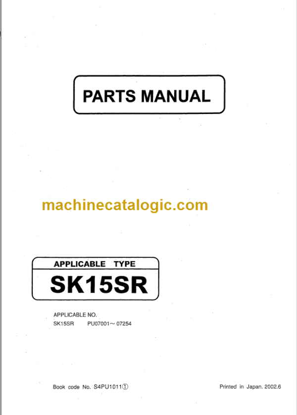 KOBELCO SK15SR PARTS MANUAL