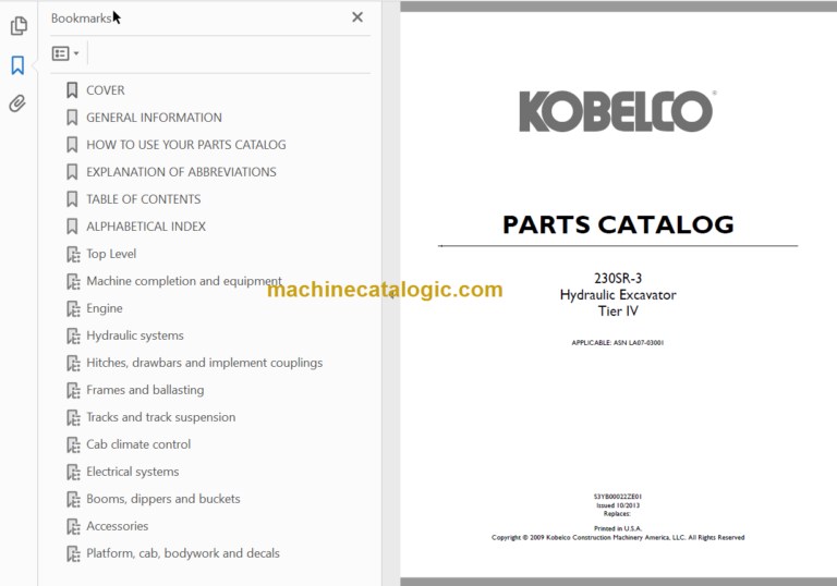 KOBELCO 230SR-3 TIER IV PARTS CATALOG