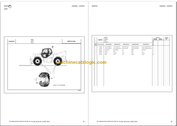 Manitou MHT 10120 L EDF S2 E3 PARTS CATALOGUE