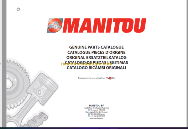 Manitou MLT 630 SB E2 PARTS CATALOGUE