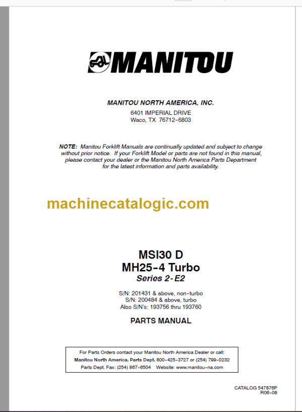 MANITOU MSI 30 D Series 2-E2 PARTS MANUAL