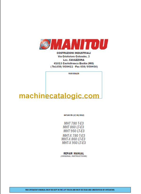 MHT 860 LT-E3 REPAIR MANUAL