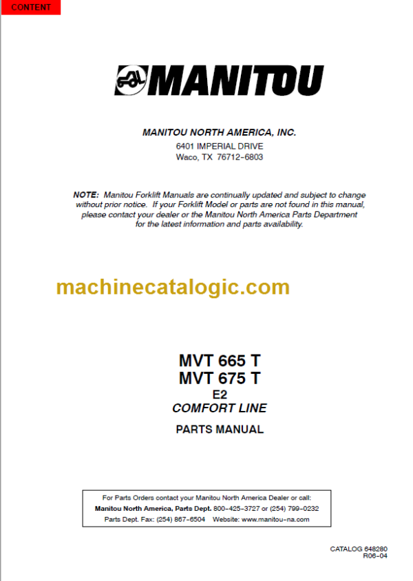 Manitou MVT 730T PARTS CATALOGUE