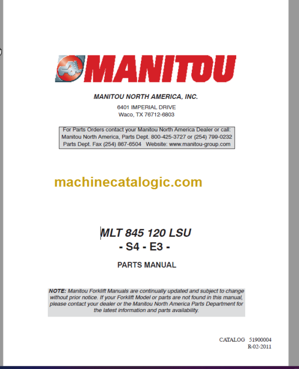 Manitou MLT 845 S4 E3 PARTS MANUAL