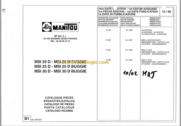 MANITOU MSI 20D - MSI 20D BUGGIE PARTS CATALOGUE