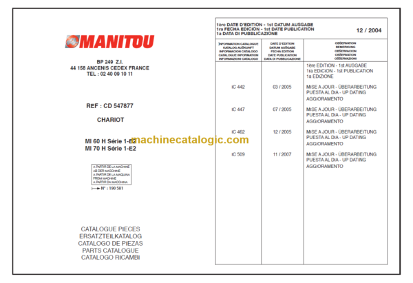 MANITOU MI 60H PARTS CATALOGUE