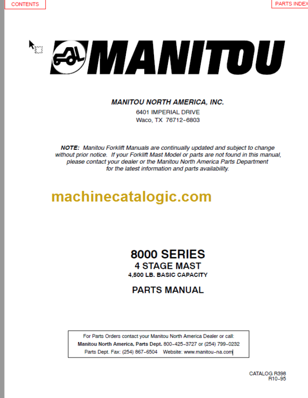 MANITOU 8000 Series Parts Manual