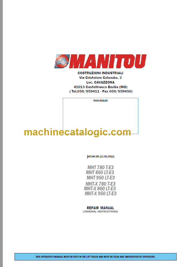 MHT 950 LT-E3 REPAIR MANUAL