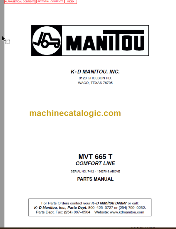 Manitou MVT 930T PARTS CATALOGUE