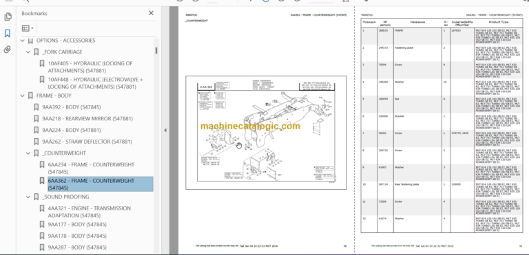 Manitou MLT 630 TURBO SB E2 PARTS CATALOGUE