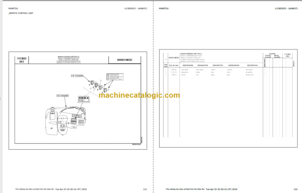 Manitou MHT 10225 L EVOLUTION E3 PARTS CATALOGUE