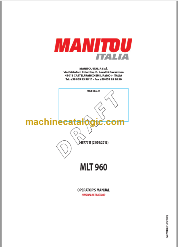 Manitou MLT 960 Operator's Manual