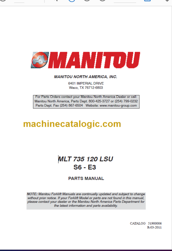 Manitou MLT 735 120 LSU S6 - E3 PARTS MANUAL